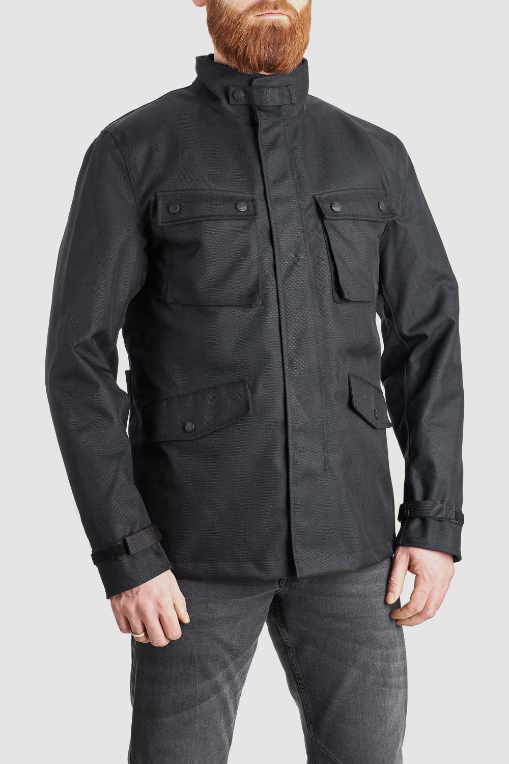 M65 WP Jacket Black — waterproof scrambler motorcycle jacket in military field jacket style