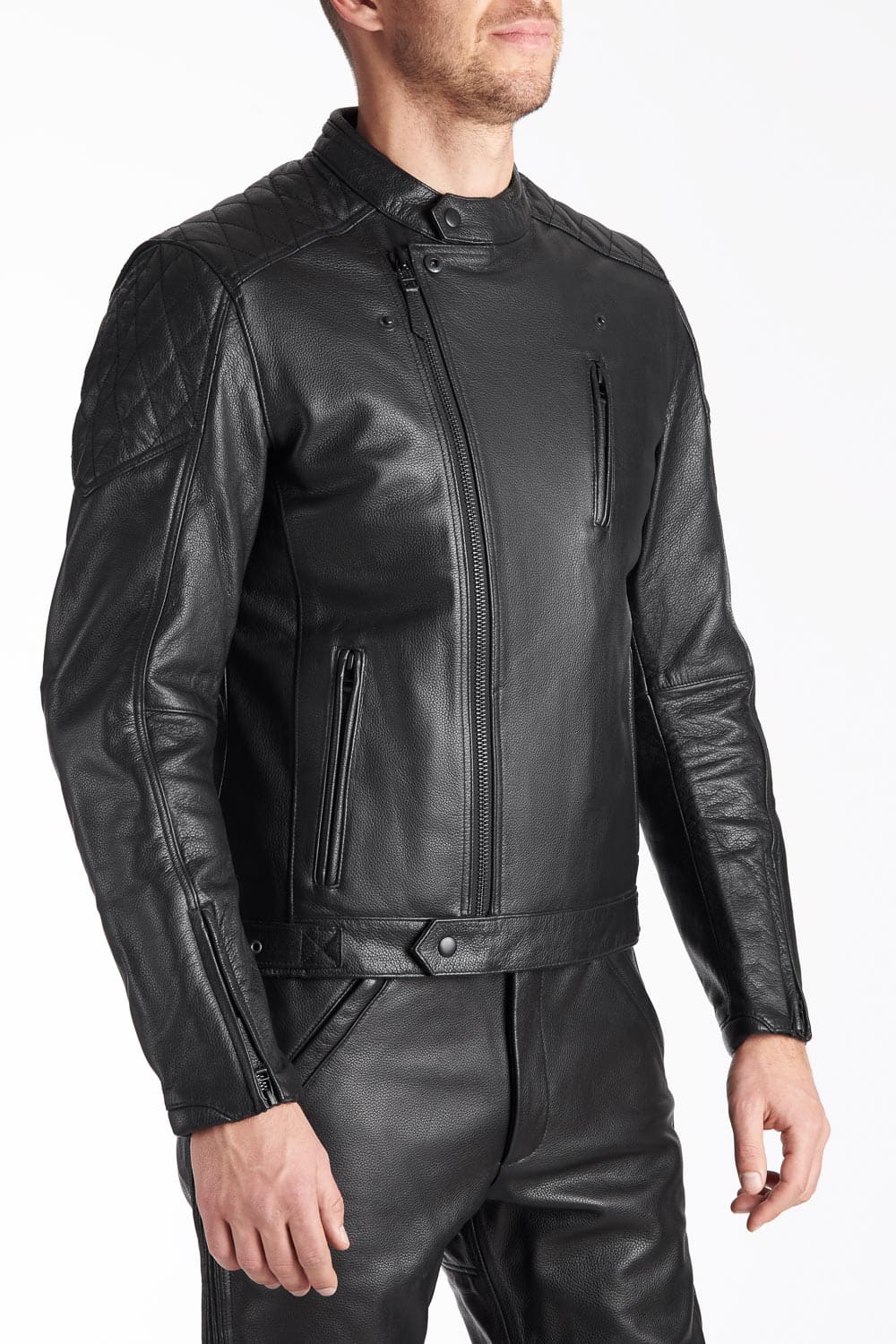 Twin Leather Jacket Black — full-grain leather scrambler motorcycle jacket